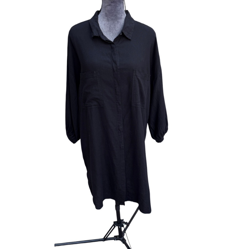YFB Clothing Black Shirt Dress Long Sleeve Pockets Collared Casual Size L NWT